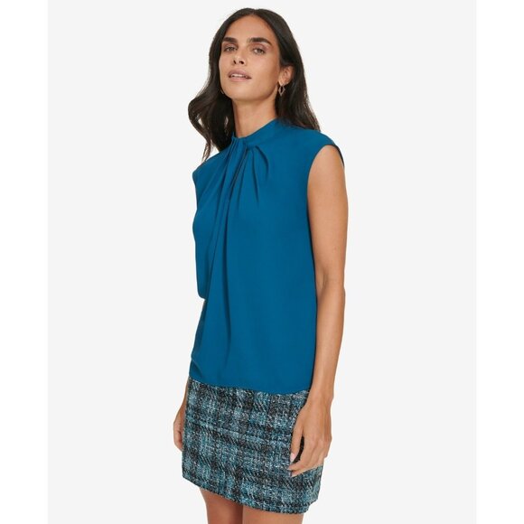 Calvin Klein Women's Twist-Front Cap-Sleeve Top Blue Size XL MSRP $59 - Picture 3 of 4